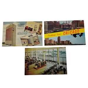 Vintage Chicago Post Cards lot of 3 Lasalle Towers Airport Greetings From